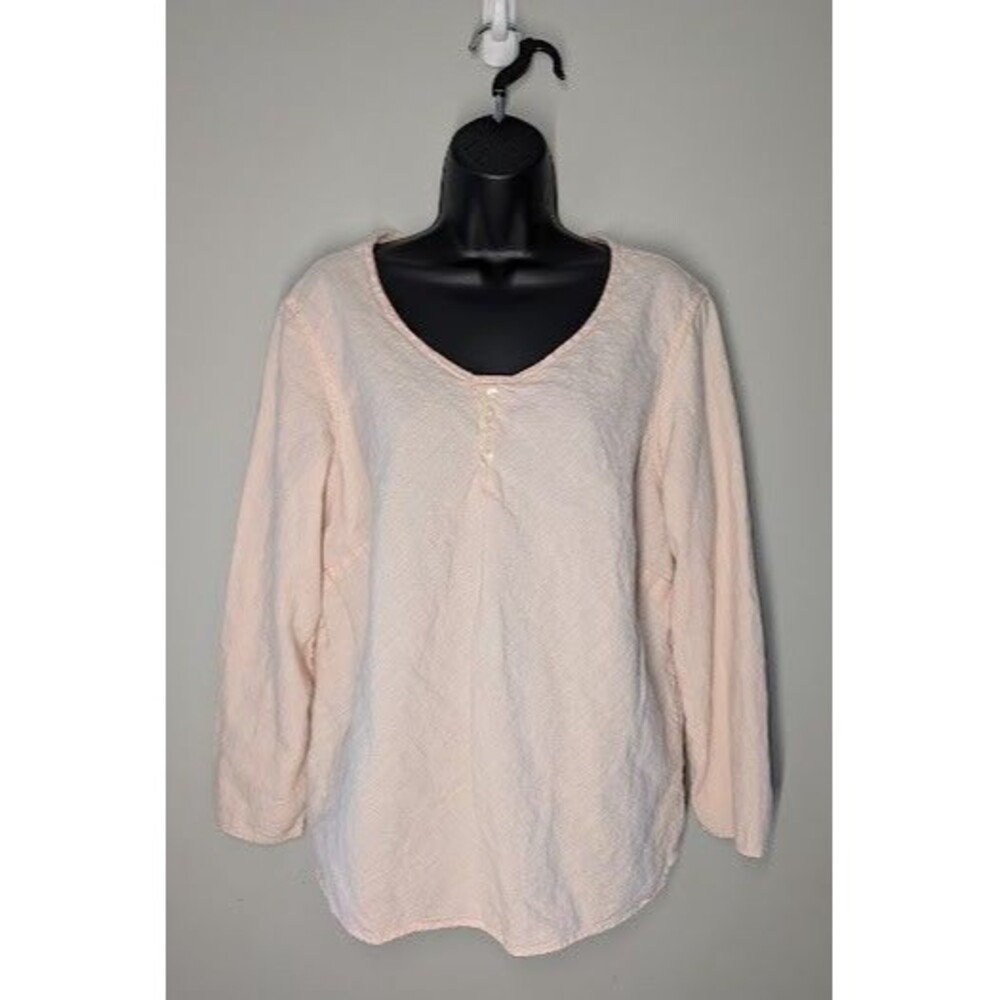 J Jill Top Womens L PInk Linen Blend Womens Long Sleeve Tunic Top *READ